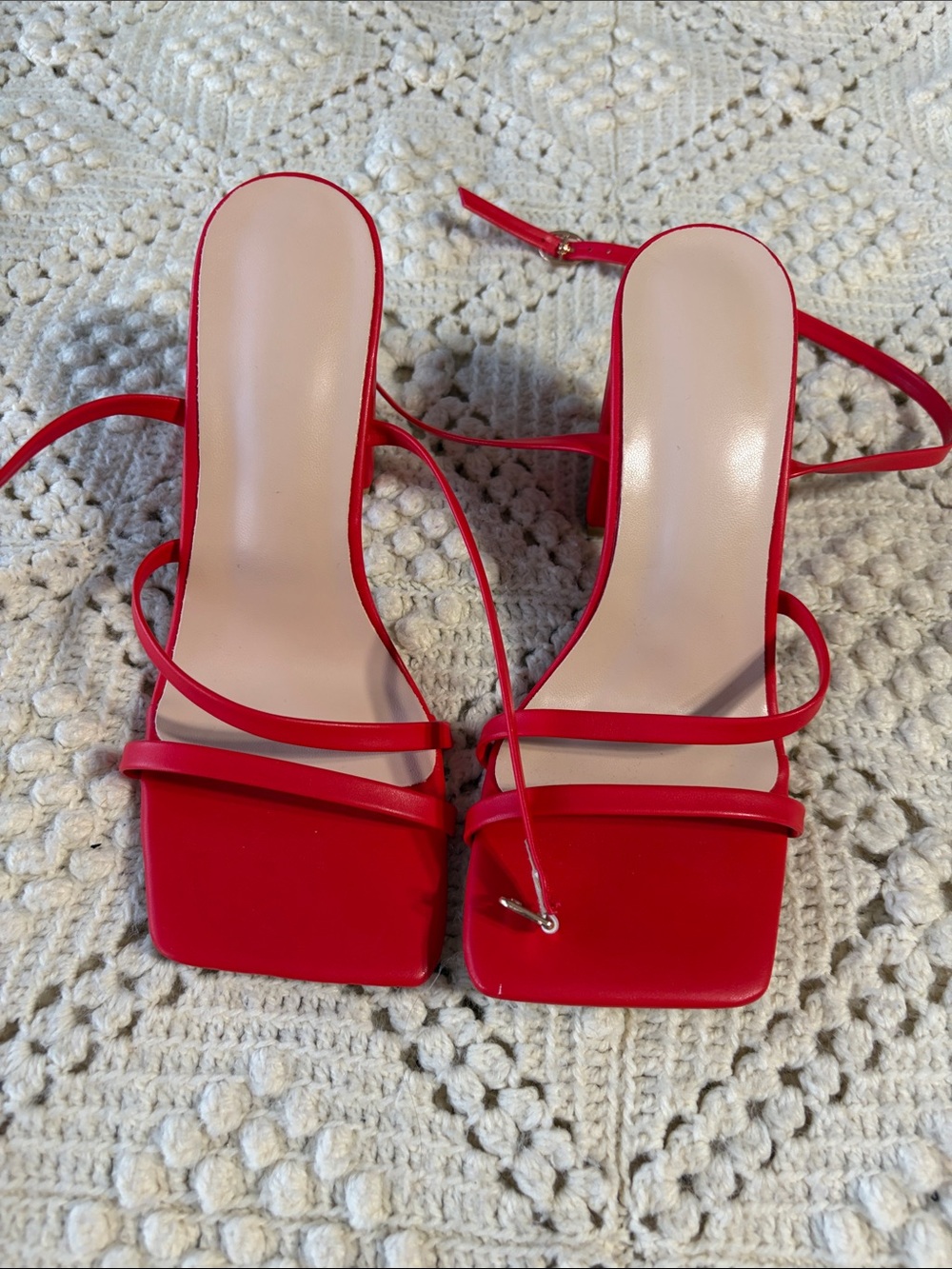 Red Strappy Square-Toe Women’s Heels EUC